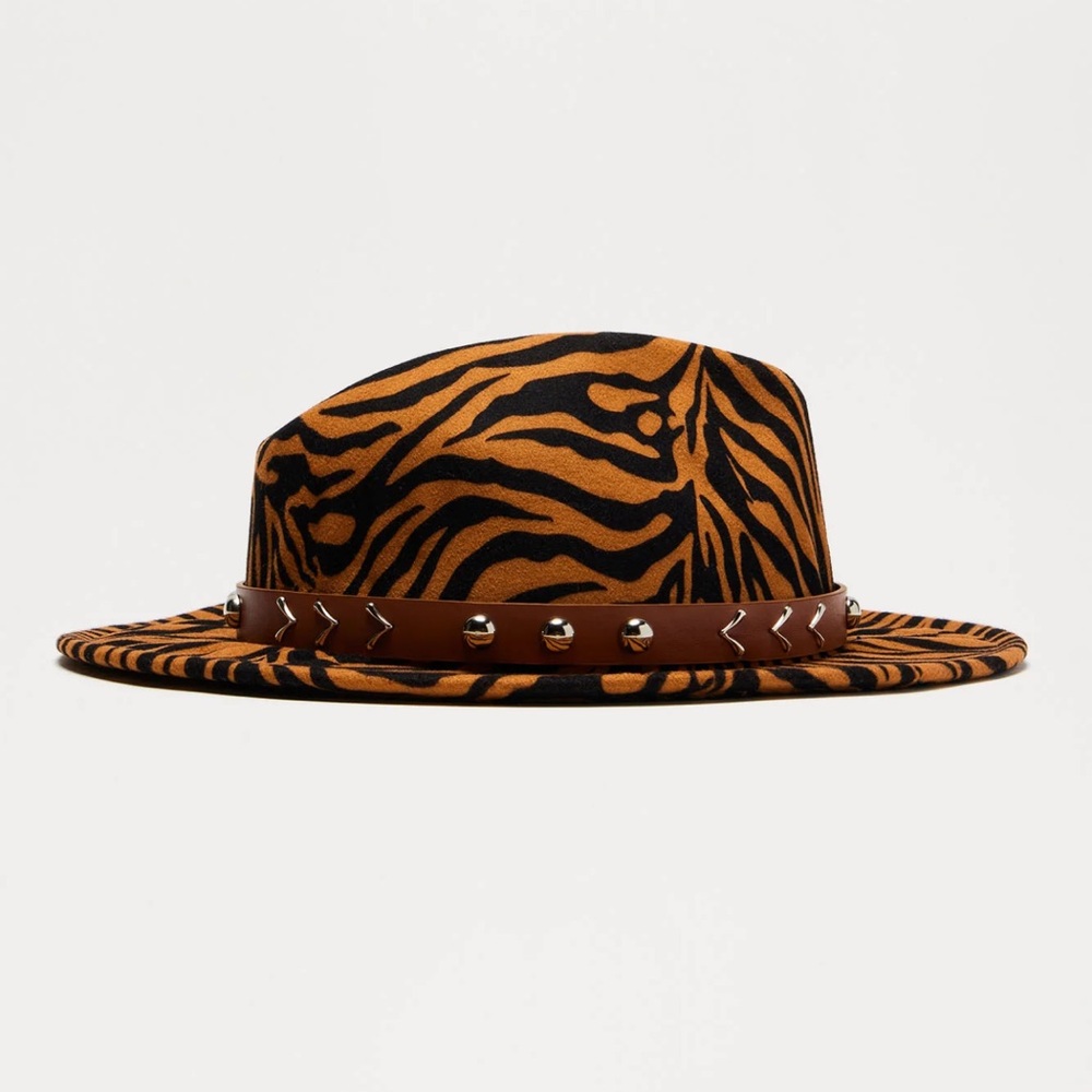 Brown Zebra Print Cowboy hat with Studded Band